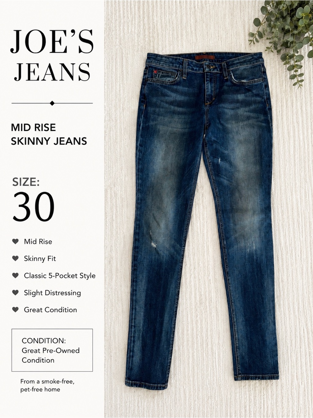Joe's Jeans Skinny Mid-Rise Jeans in Dark Blue Wash